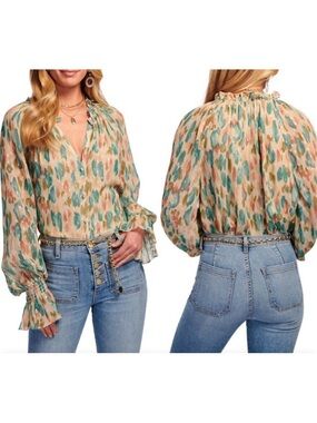 Ramy Brook Button Down Long Sleeve Patterned Top